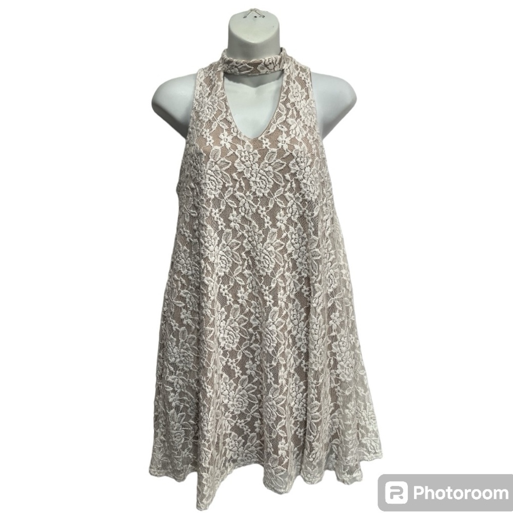 Mesmerized White lace dress over beige underlay. Size medium